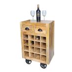 SHOWROOM MODEL Vintage Wijnkar Wijntrolley Mangohout Wijnrek, Info@dehanzeherten.nl, 15 tot 25 flessen, Nieuw, Ophalen of Verzenden