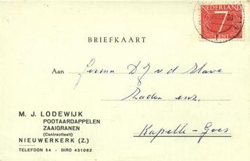 M.J. Lodewijk, Nieuwerkerk [Z.] - 09.1955 - briefkaart beschikbaar voor biedingen