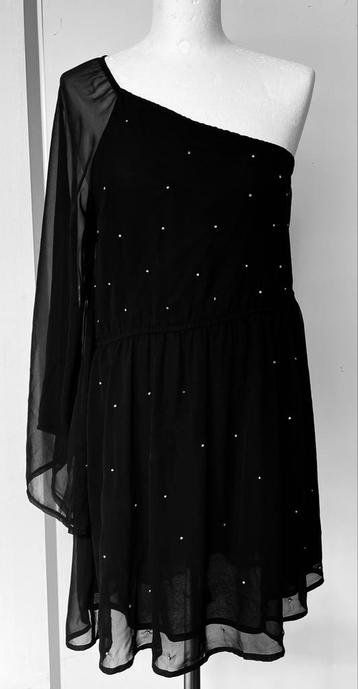 Zwarte One-Shoulder Jurk met Strass beschikbaar voor biedingen