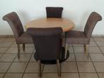 set 4 stoelen eetkamerstoel bruin en beige wild leder look, Ophalen, Gebruikt, Vier, Hout
