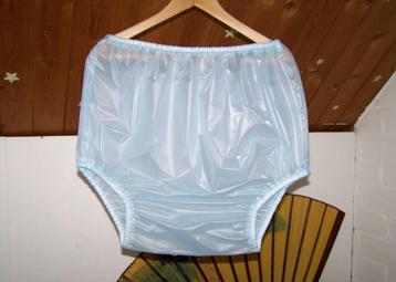 plastic broek retro babyblauw /lichtgeel.
