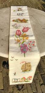 Vintage schellekoord geborduurd loper merklap Nederland (SK1, Ophalen of Verzenden, Gebruikt, Handborduren, Overige typen