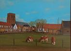 Olieverfschilderij Stadsgezicht De Lier,koeien en Lierse Dom, Ophalen of Verzenden