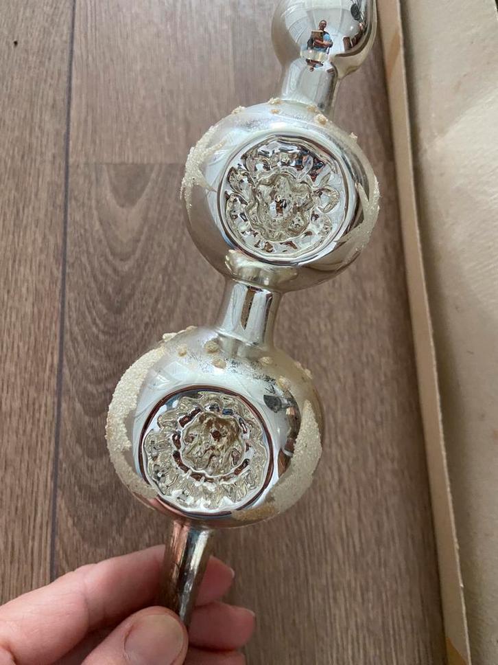 Mooie oude kerstboompiek van glas piek deukballen zilver, Diversen, Kerst, Zo goed als nieuw, Ophalen of Verzenden