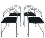 Vintage 80’s italiaans design chroom/zwart leer stoelen 4st, Ophalen, Zwart, Leer, Zo goed als nieuw
