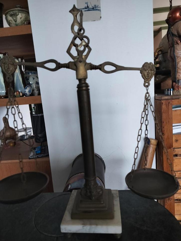 Antieke Weegschaal Koper & Marmer, Antiek en Kunst, Antiek | Overige Antiek, Ophalen of Verzenden