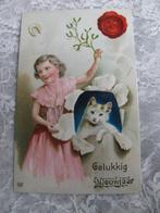 Oude Kaart uit 1936 - Meisje met Mistletoe / Poes, Verzamelen, Ansichtkaarten | Themakaarten, Feest(dag), 1920 tot 1940, Verzenden