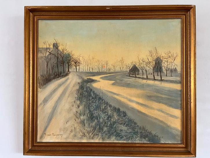 Schilderij olieverf op doek wintergezicht J van Meegeren, Antiek en Kunst, Kunst | Schilderijen | Klassiek, Ophalen of Verzenden