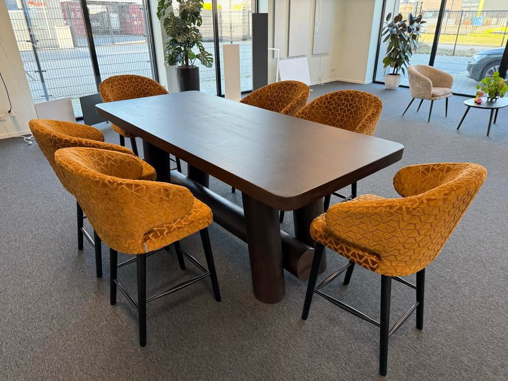 Richmond hoge tafel kersenhout 97x219CM met 6x barstoel ZGAN, Huis en Inrichting, Tafels | Eettafels, Zo goed als nieuw, 50 tot 100 cm