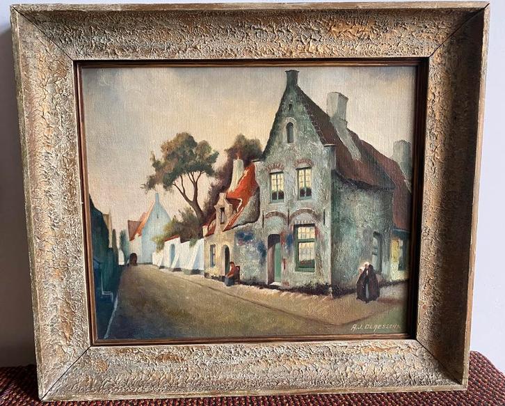 Straatgezicht, A.J. Claessens, Antiek en Kunst, Kunst | Schilderijen | Klassiek, Ophalen of Verzenden