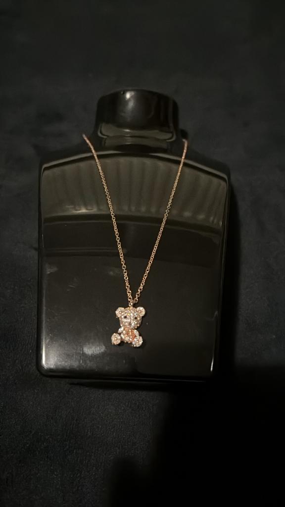 Gouden teddybeer ketting met strass, Sieraden, Tassen en Uiterlijk, Kettingen, Zo goed als nieuw, Goud, Met strass, Ophalen of Verzenden