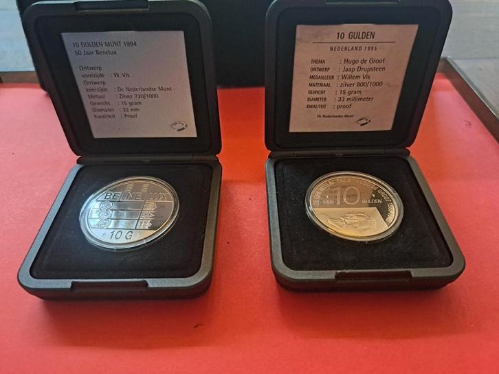 Zilveren 10 Gulden Munten - 1994 & 1995, Postzegels en Munten, Munten | Nederland, Losse munt, 10 gulden, Koningin Beatrix, Zilver