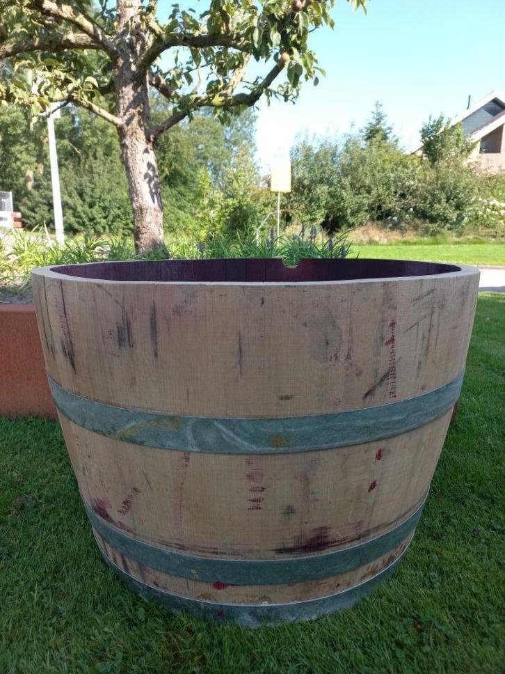 Eikenhouten Wijnvat Bloembak Minivijver 150L, Tuin en Terras, Bloembakken en Plantenbakken, Nieuw, Hout, Balkon, Tuin, 30 tot 60 cm