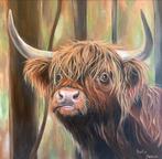 Schilderij hooglander, Nieuw, Ophalen of Verzenden, Schilderij, 50 tot 75 cm