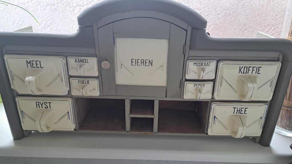 Antiek keukenkastje/rek van hout met stenen laadjes, Antiek en Kunst, Curiosa en Brocante, Ophalen of Verzenden