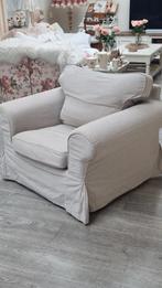 Comfortabele beige Ektorp fauteuil met linnen bekleding, Huis en Inrichting, Fauteuils, Ophalen, Gebruikt, 75 tot 100 cm, Landelijk