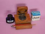 inkt set hout 13x 13 cm met kroonpennen en Quink inkt, Antiek en Kunst, Ophalen of Verzenden