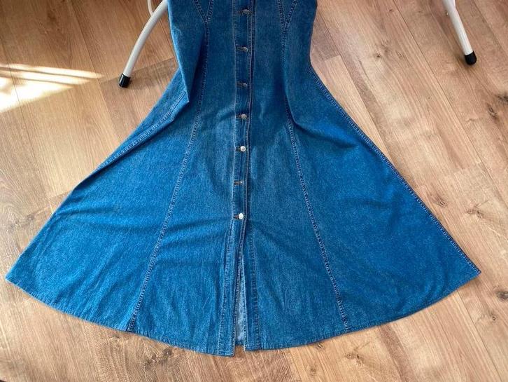 Echt vintage: lange denimjurk maat S/M, Kleding | Dames, Jurken, Gedragen, Maat 36 (S), Blauw, Onder de knie, Ophalen of Verzenden