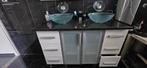 Badkamermeubel met granieten blad en glazen waskommen, 100 tot 150 cm, Ophalen of Verzenden, Zo goed als nieuw, Minder dan 100 cm