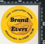 Sticker: Brand Evers - Noten Zuidvruchten - Alblasserdam (1), Verzamelen, Stickers, Ophalen of Verzenden, Zo goed als nieuw, Bedrijf of Vereniging
