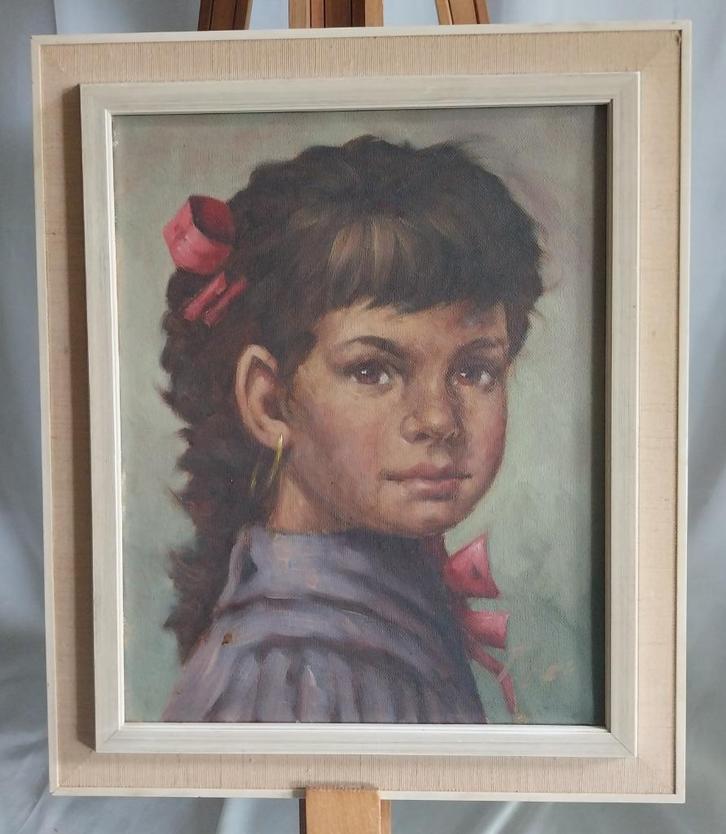 Koros - Meisje met bloem in het haar - 1960, Antiek en Kunst, Kunst | Schilderijen | Klassiek, Ophalen of Verzenden