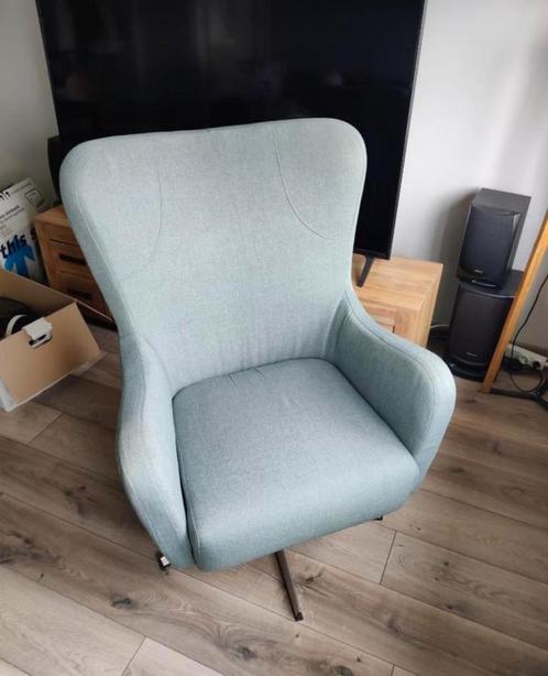 Draaifauteuil, blauw/grijs, stof, luxe, RVS poten, Huis en Inrichting, Fauteuils, Zo goed als nieuw, Stof, 75 tot 100 cm, 75 tot 100 cm
