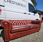 Chesterfield bank in hand gepatineerd rundleder. Uniek!, Ophalen, Gebruikt, 75 tot 100 cm