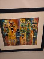 Kleurrijk geheel zwarte lijst totaal 62 x 71, Antiek en Kunst, Kunst | Schilderijen | Abstract, Ophalen of Verzenden