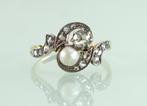 Antieke Art Deco Toi et Moi gouden ring diamanten en parel, Ophalen of Verzenden, Goud, Ring, Met edelsteen