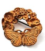 MASJ Broche vlinder en bloemen, goudkleurig, gesigneerd 1988, Ophalen, Zo goed als nieuw, Goud, Overige materialen