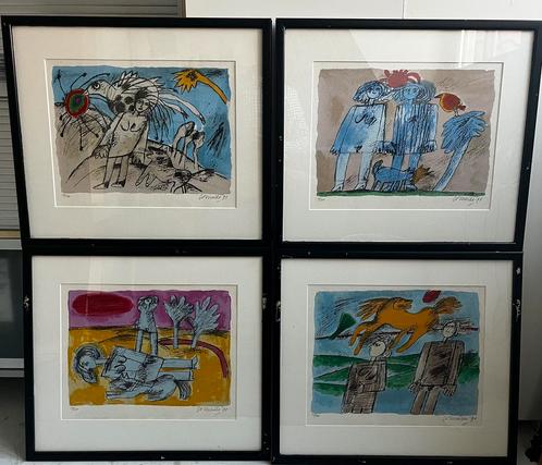 Corneille zeefdruk vierluik ‘De Promenade’, Antiek en Kunst, Kunst | Etsen en Gravures, Ophalen of Verzenden