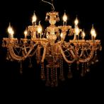 15 Armige Grote Kristallen Kroonluchter 15 Lampen Cognac E14, Ophalen of Verzenden, Nieuw, Glas
