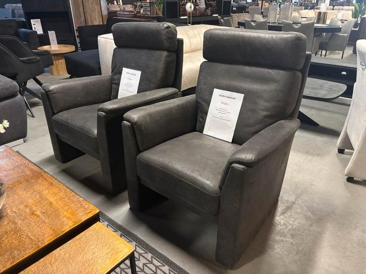 2 Antraciet Grijze Fauteuils - Nieuw met kleine imperfectie, Huis en Inrichting, Fauteuils, Nieuw, Stof, 50 tot 75 cm, 75 tot 100 cm
