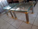 2 x Regency Italian chrome&brass table, Gebruikt, Glas, Vierkant, Ophalen of Verzenden