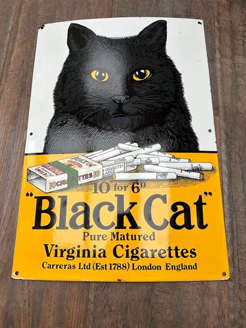 Vintage Black Cat Emaille Reclamebord beschikbaar voor biedingen
