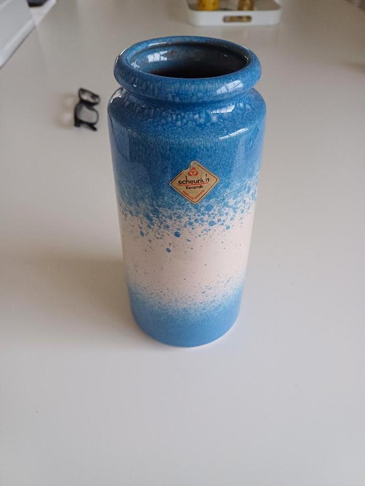 Vintage scheurich keramiek 201-22 vaas blauw wit, Huis en Inrichting, Woonaccessoires | Vazen, Gebruikt, Blauw, Minder dan 50 cm