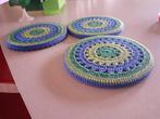 Onderzetters kurk gehaakt blauw groen retro jaren 70 design, Huis en Inrichting, Pot of Pan, ?, Zo goed als nieuw, ?