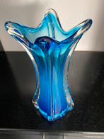Glazen vaas blauw/transparant, Minder dan 50 cm, Glas, Blauw, Ophalen of Verzenden