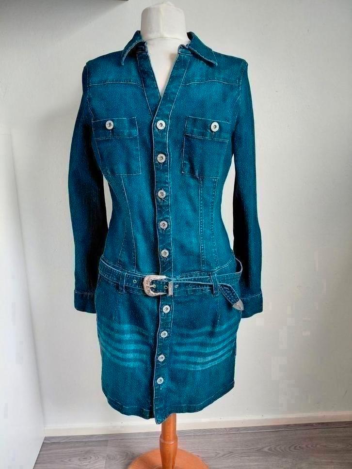 Denim jurk Rainbow mt 40 ZGAN, Kleding | Dames, Jurken, Zo goed als nieuw, Maat 38/40 (M), Blauw, Knielengte, Ophalen of Verzenden
