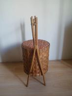 Vintage naaimand opbergmand bamboe hout stof mand wolmand, Ophalen of Verzenden