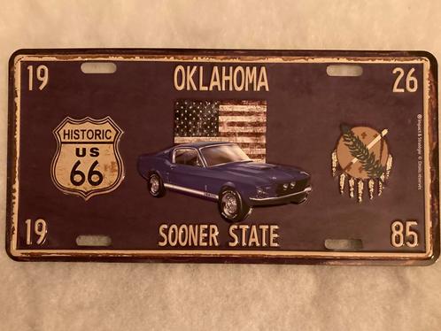 Amerikaanse kentekenplaat Ford mustang Oklahoma route 66, Verzamelen, Merken en Reclamevoorwerpen, Nieuw, Ophalen of Verzenden
