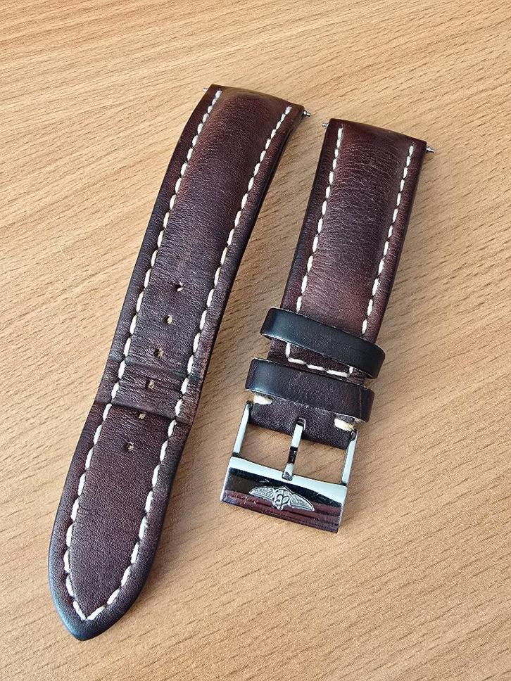 Breitling 24mm bruine kalfslederen band met gesp, Sieraden, Tassen en Uiterlijk, Overige Accessoires, Gebruikt, Ophalen