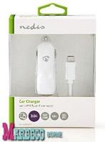 Telefoonlader, Autolader USB-C, Autoplug USB-C kabel, Wit, Nedis, Nieuw, Info@marbeco.nl, Ophalen of Verzenden