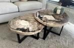 Versteendhouten salontafels, Huis en Inrichting, Tafels | Salontafels, Rond, Zo goed als nieuw, Minder dan 50 cm, 50 tot 100 cm