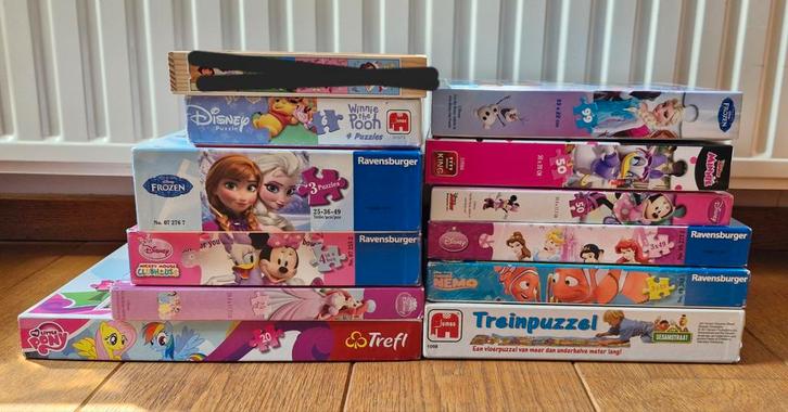 11 puzzels, 4-99 stukjes, alles compleet, Kinderen en Baby's, Speelgoed | Kinderpuzzels, Zo goed als nieuw, 2 tot 4 jaar, 10 tot 50 stukjes