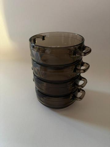 4x Vintage Luminarc / Arcoroc rookglas soepkommen - jaren 70 beschikbaar voor biedingen