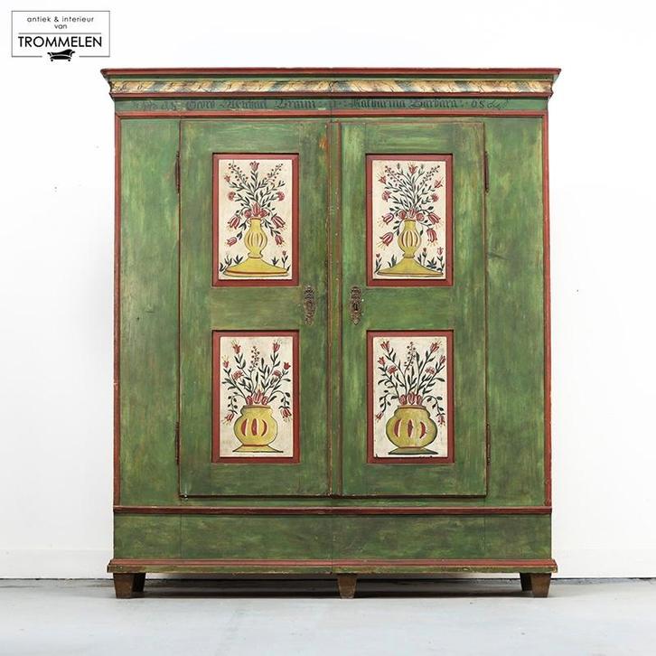 Beschilderde Antieke Landelijke Volkskunst Kasten Bruidskast, Huis en Inrichting, Kasten | Kledingkasten, Gebruikt, 150 tot 200 cm