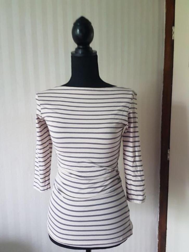 Nieuw. Crème beige krijtstreep top met grijze streepjes 36 S, Kleding | Dames, Tops, Nieuw, Maat 36 (S), Beige, Lange mouw, Verzenden