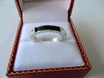 Zilveren band ring 17 mm. + zwart vlechtwerk erin 925 zilver, Verzenden, Zo goed als nieuw, 17 tot 18, Dame of Heer