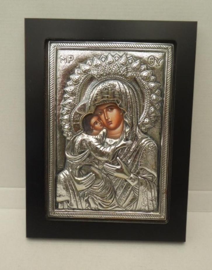 zilver 950 - Religie Icoon - Maria met kind, Antiek en Kunst, Antiek | Goud en Zilver, Zilver, Ophalen of Verzenden